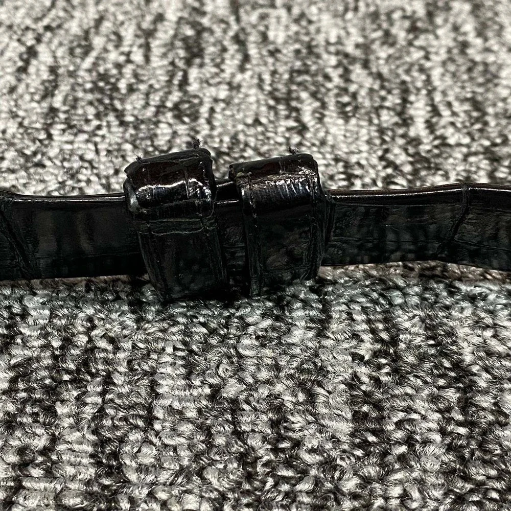 Judith Leiber Crocodile Belt Womens Large Black Gold Ornate Eagle Buckle Vintage